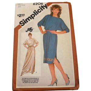Simplicity 6206 Misses Jiffy Dress Sewing Pattern 10-12-14 Uncut Vintage 1983